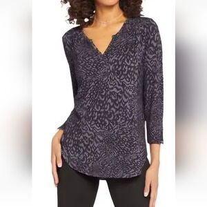 NYDJ "Perfect T-shirt" Purple & Black Leopard Blouse, XL, Style#S1F0537, NWOT